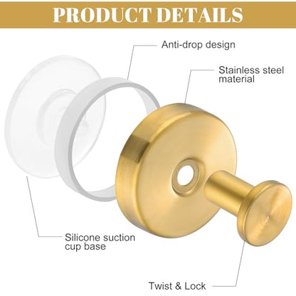 Bntuk Suction Cup Hooks for Shower, Detachable Towel Hooks for Bathroom Window Glass Door Wall, Bathrobe Loofah Hook for Hanging – 2 Pack, Black