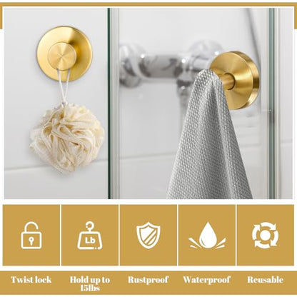 Bntuk Suction Cup Hooks for Shower, Detachable Towel Hooks for Bathroom Window Glass Door Wall, Bathrobe Loofah Hook for Hanging – 2 Pack, Black
