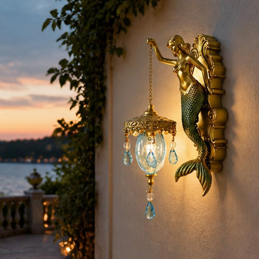 Vintage Mermaid Wall Sconce Antique Gold Hand-Painted Coastal Light