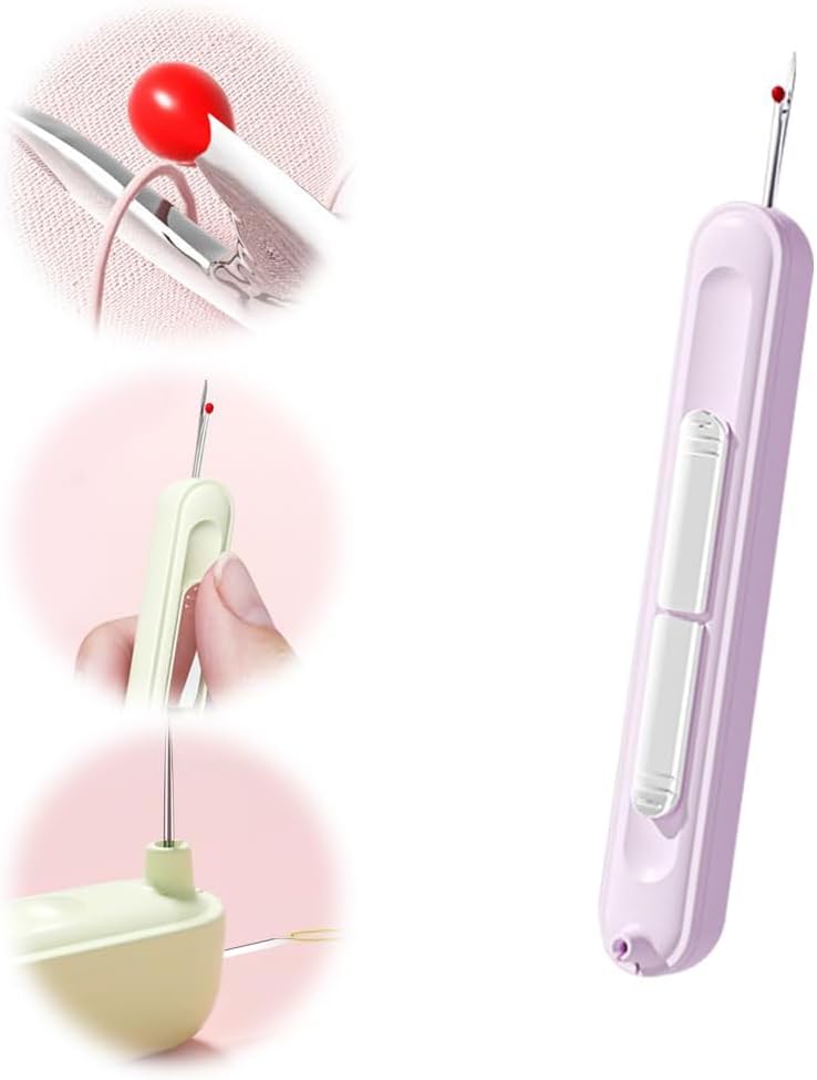 2 in 1 Needle Threader Seam Ripper, Stretchable Seam Rippers for Sewing, Thread Remover Tool for Hand Sewing, Knitting, Cross Stitch, Embroidery and Thread Removal (Green)
