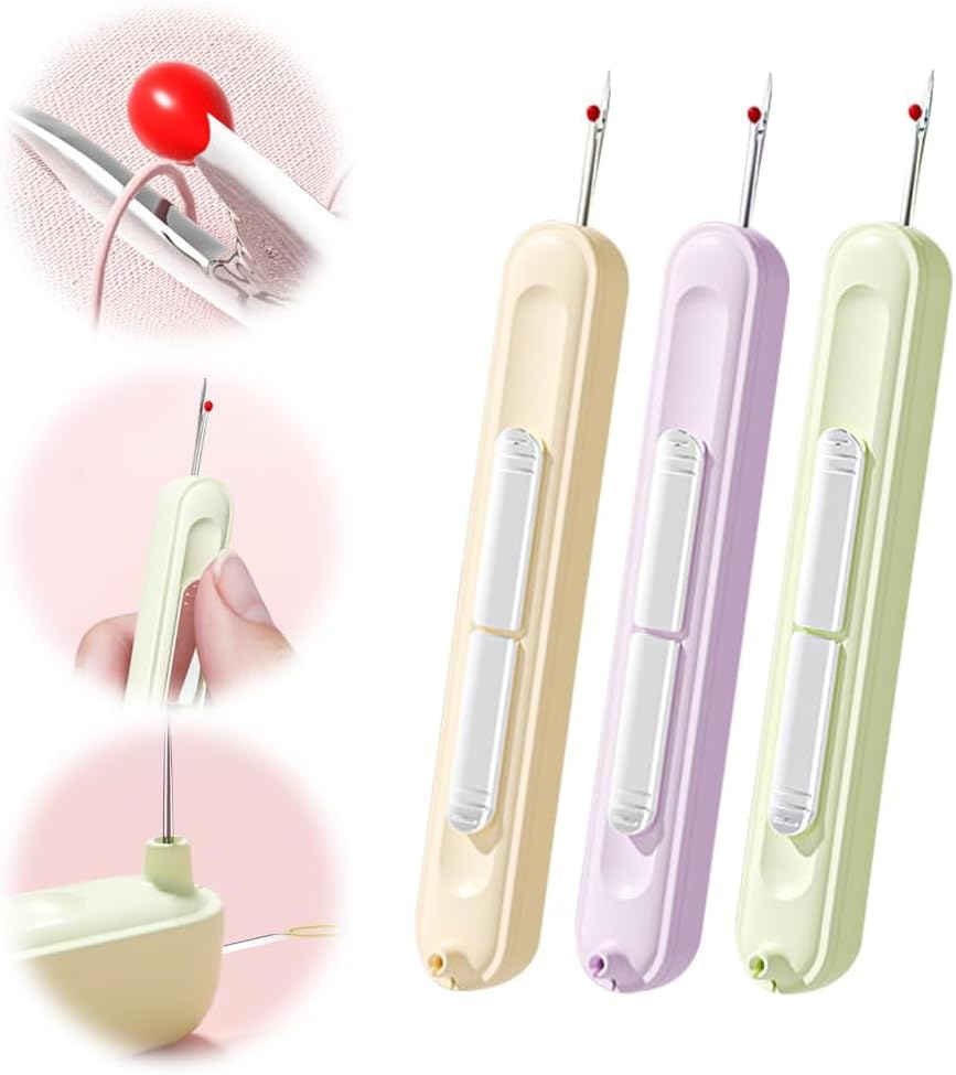 2 in 1 Needle Threader Seam Ripper, Stretchable Seam Rippers for Sewing, Thread Remover Tool for Hand Sewing, Knitting, Cross Stitch, Embroidery and Thread Removal (Green)
