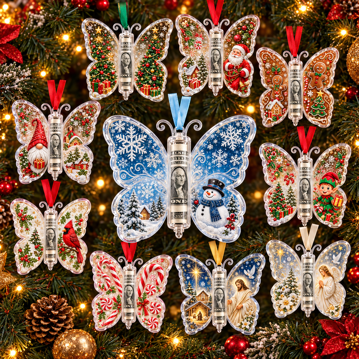 🔥Last Day 49% OFF🦋💵 Christmas Cash Gift Butterfly Ornament – Holiday Money Holder Keepsake 🎄✨