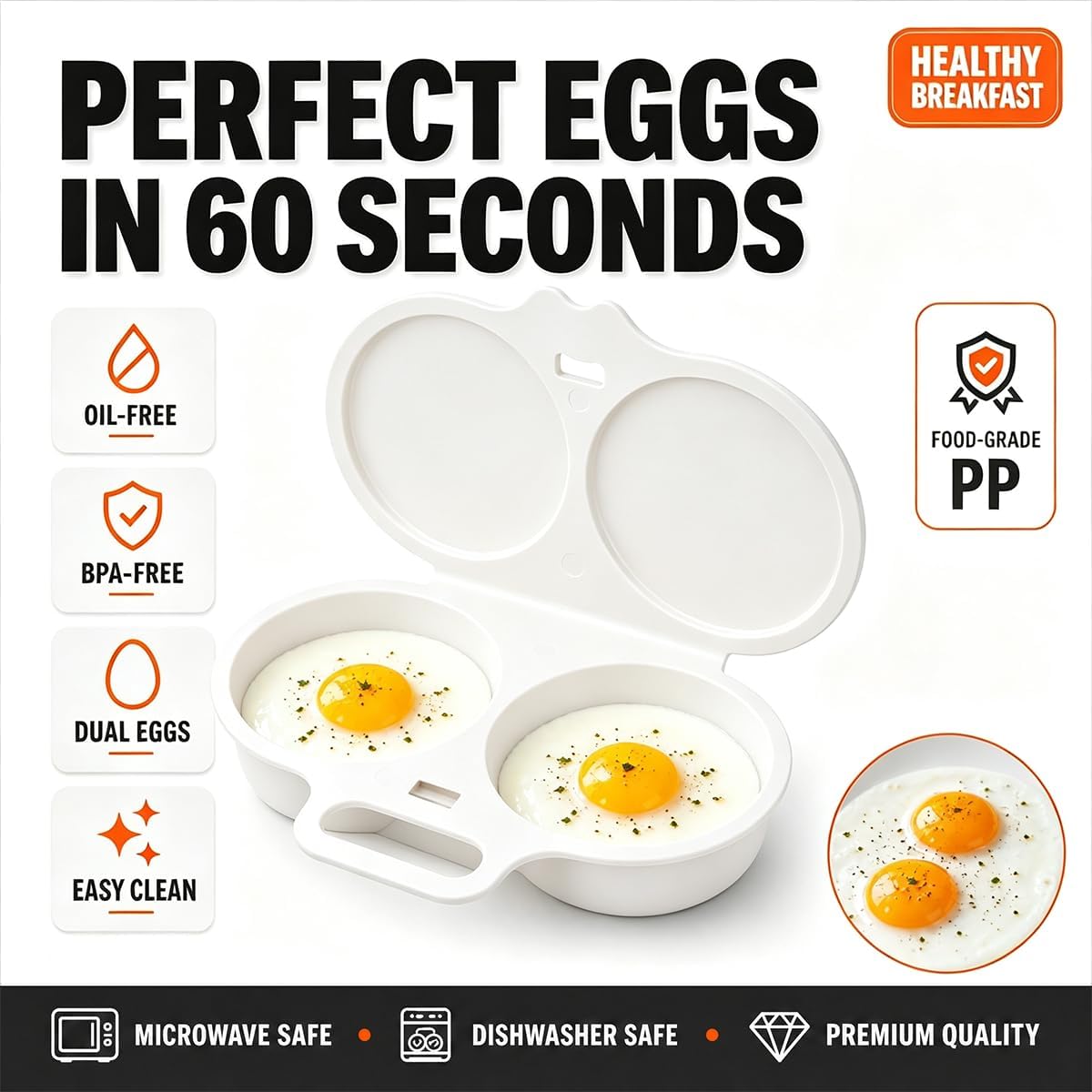 2026 New Dual Microwave Egg Cooker Two Cavity -Light Gray And White