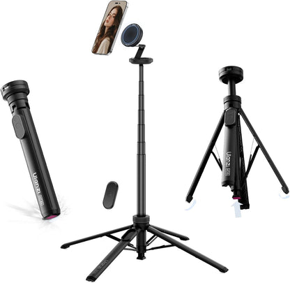 Ulanzi MT85 MagSafe Snap-On Magnetic Cellphone Tripod - 1.7M Adjustable Selfie Stick, Steel Quadruped Stand