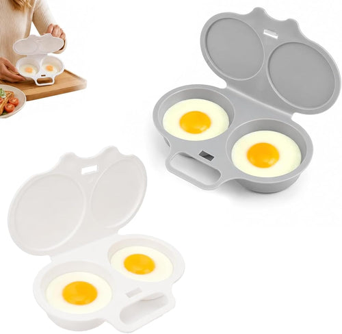 2026 New Dual Microwave Egg Cooker Two Cavity -Light Gray And White