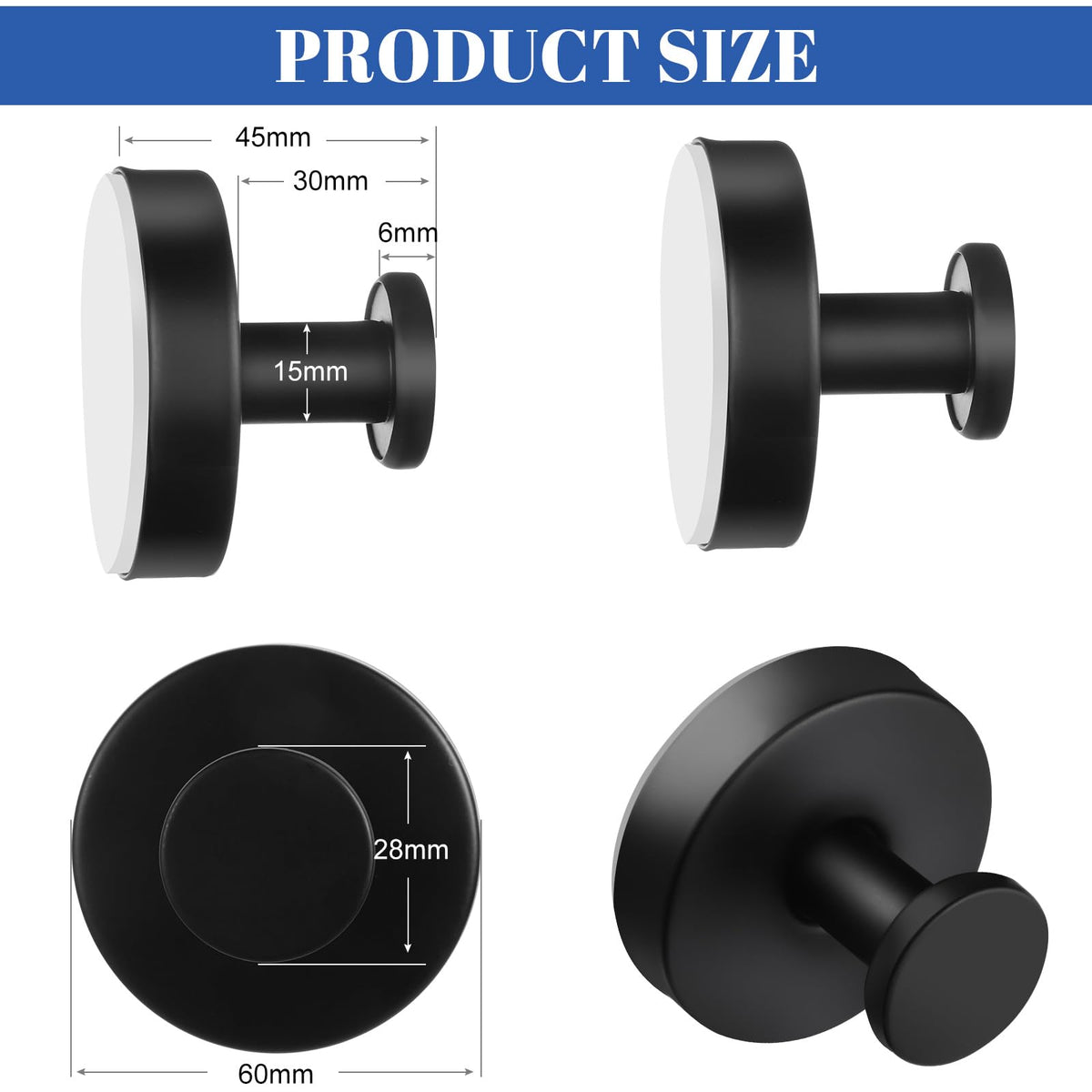 Bntuk Suction Cup Hooks for Shower, Detachable Towel Hooks for Bathroom Window Glass Door Wall, Bathrobe Loofah Hook for Hanging – 2 Pack, Black
