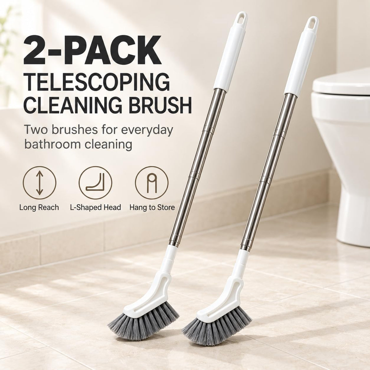 2PCS Telescoping Mini Magic Cleaning Brushes for Bathroom Crevices