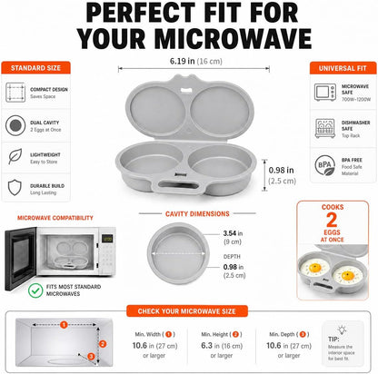 2026 New Dual Microwave Egg Cooker Two Cavity -Light Gray And White
