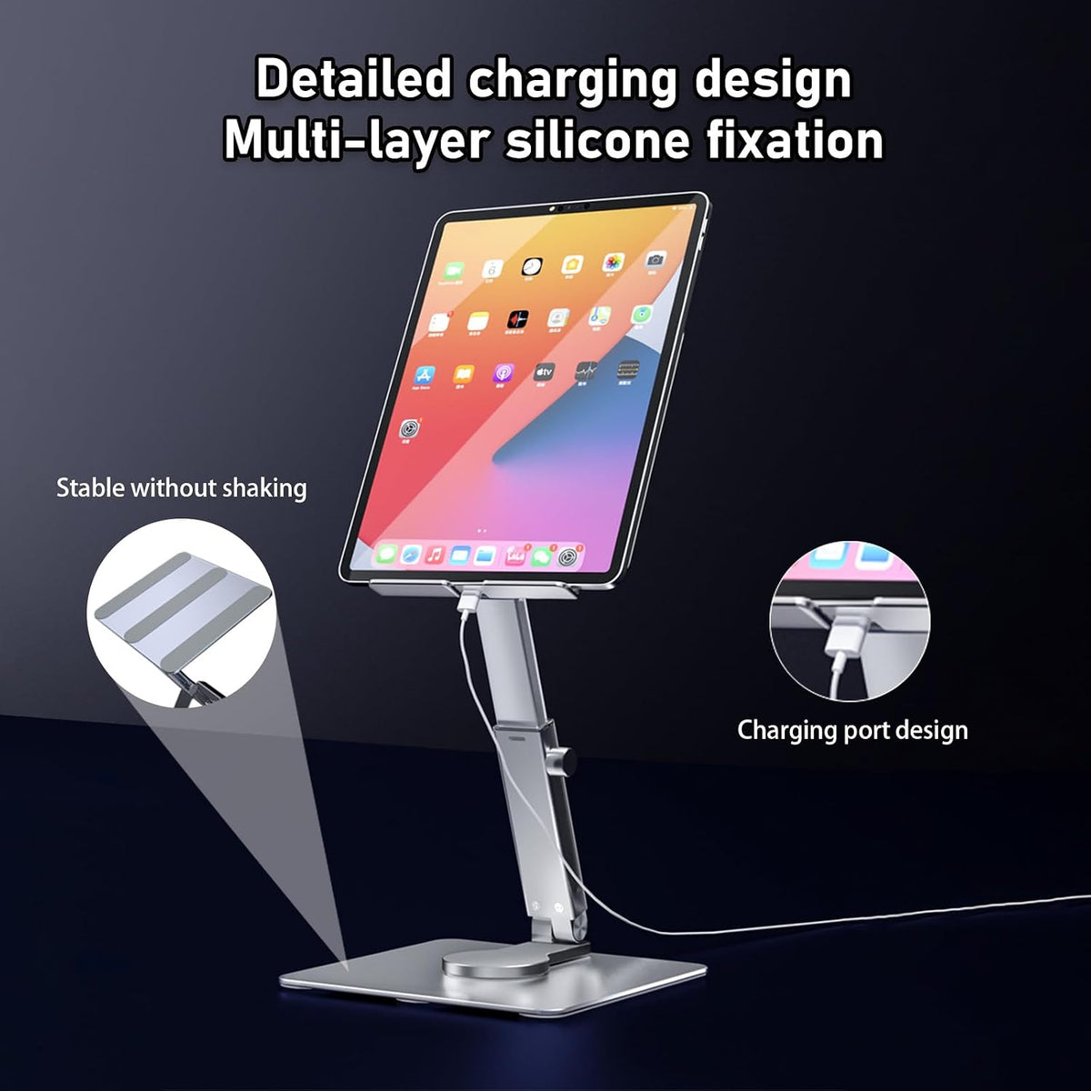 iPad Stand, Height Adjustable with 360 Rotating Base Holder for Desk