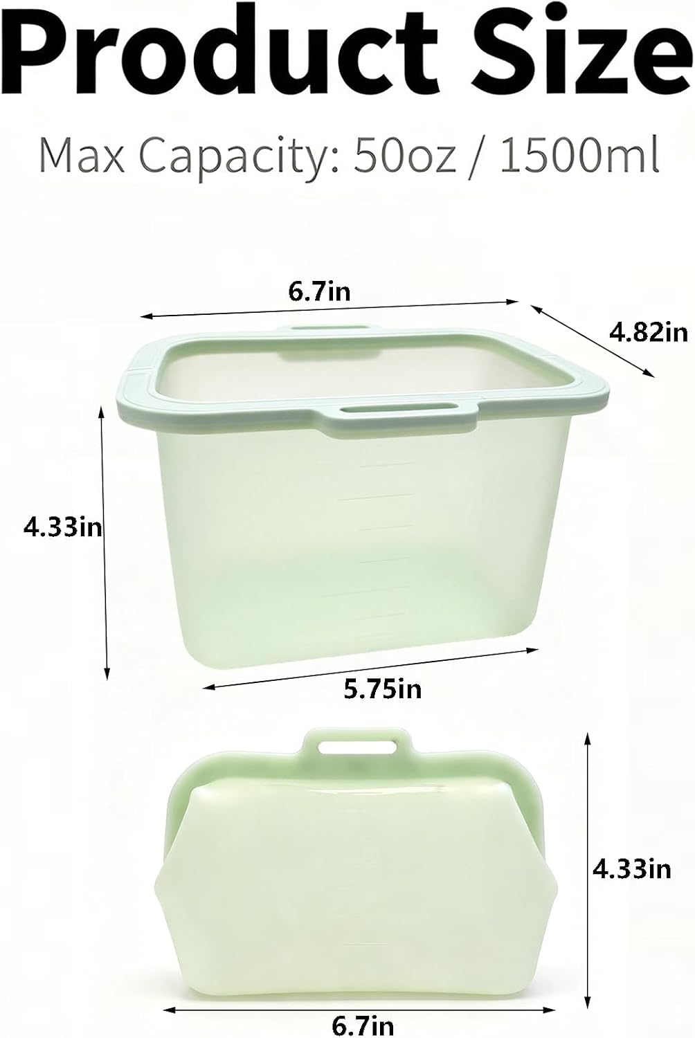 Reusable Silicone Food Storage Bags, Magnetic Seal, 50oz