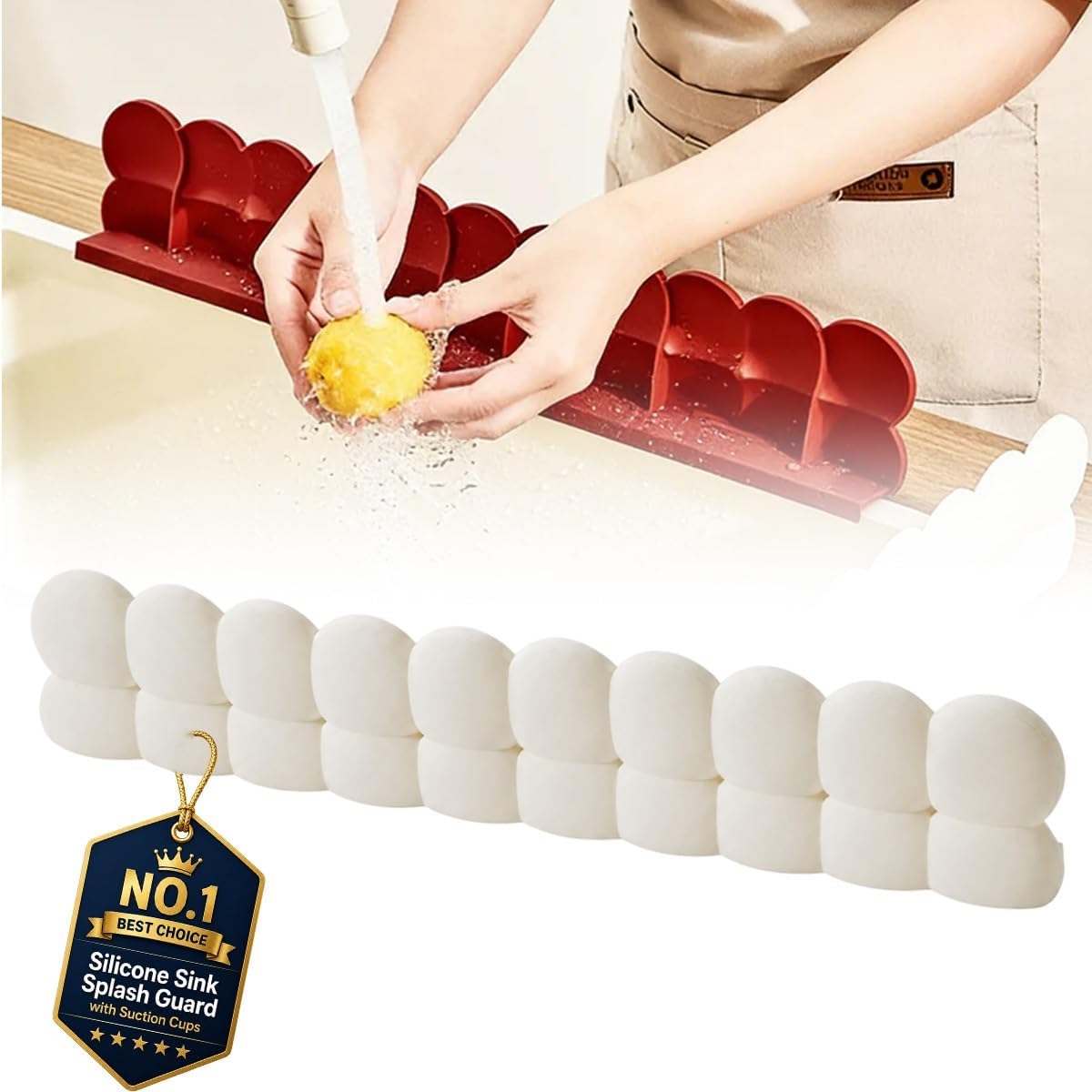 Silicone Sink Splash Guard with Suction Cups for Kitchen Faucet Area