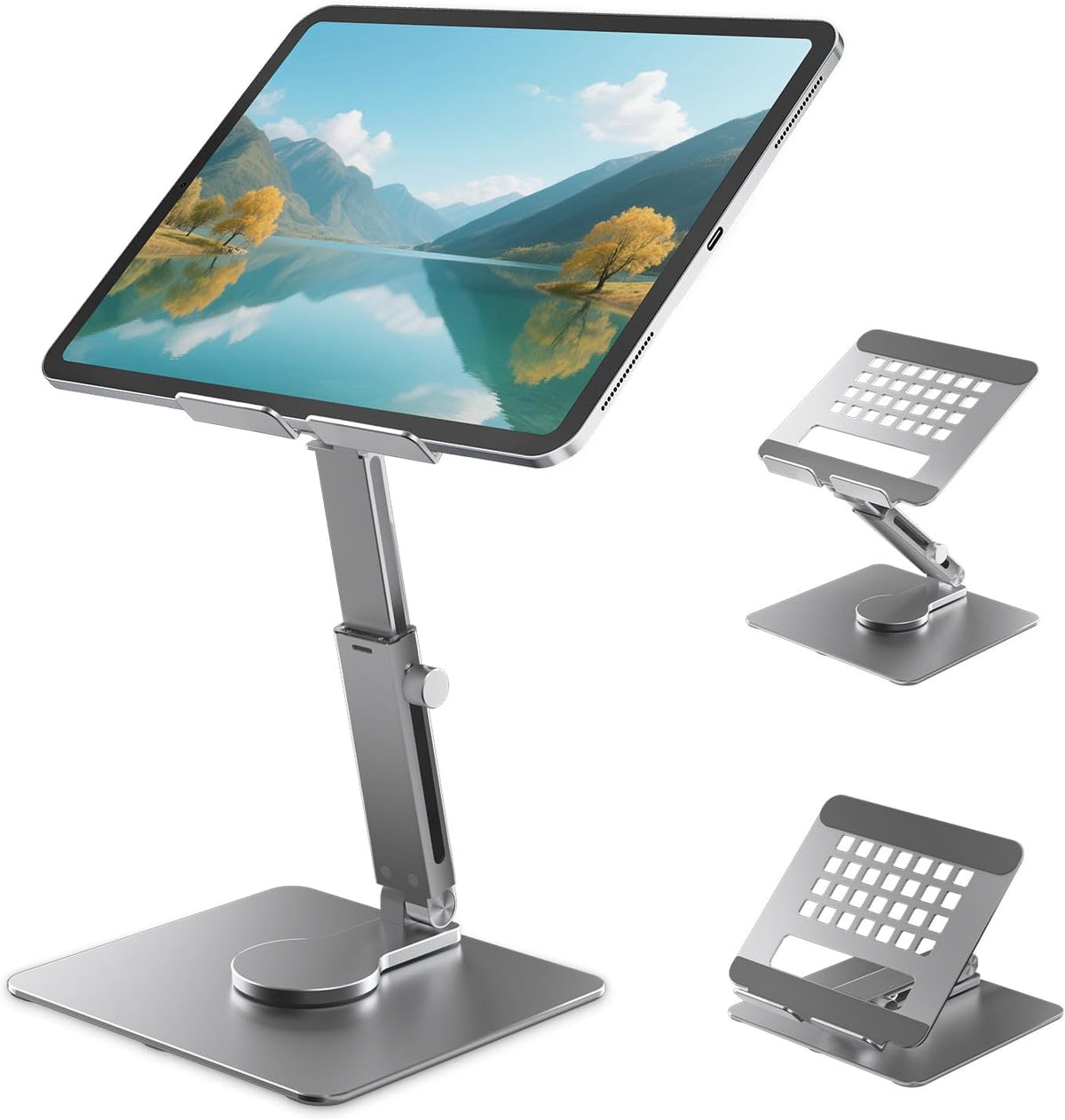 iPad Stand, Height Adjustable with 360 Rotating Base Holder for Desk