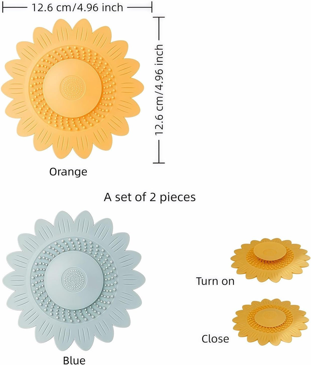 Sunflower Silicone Drain Cover,2-Pack Hair Catcher for Shower Tub Sink