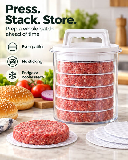 Burger Press Set | Eight Even Patties, Stacked and Ready to Grill