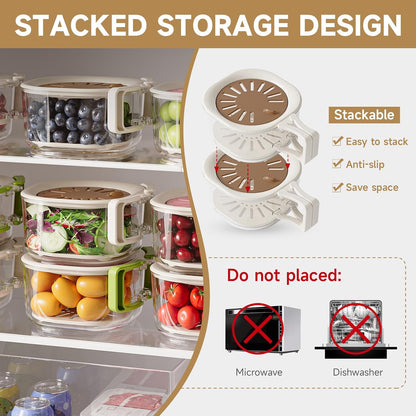 Fruit Vegetable Washing Bowl with Strainer, Multifunctional Produce Washer, Berry Container, Lettuce Keeper for Fridge Refrigerator Organization, Portable Strainers and Colander for Kitchen (Brown)