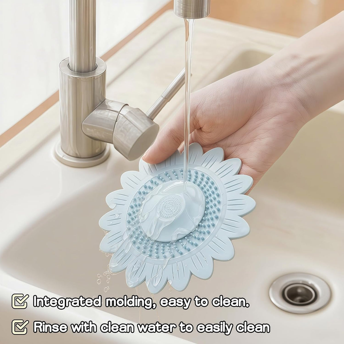 Sunflower Silicone Drain Cover,2-Pack Hair Catcher for Shower Tub Sink