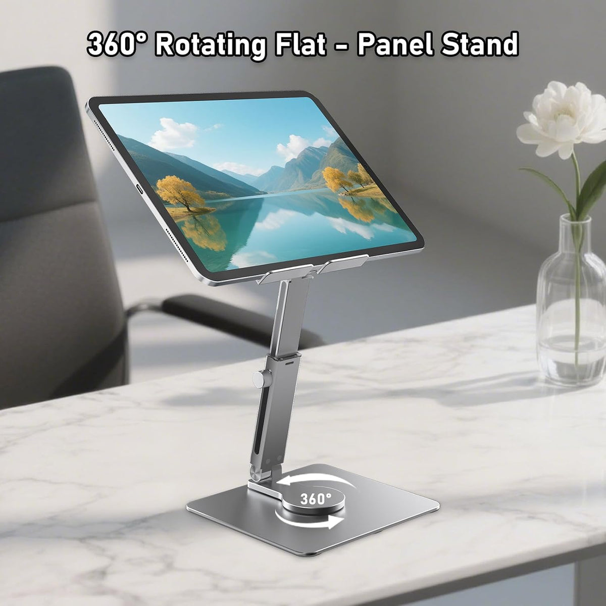 iPad Stand, Height Adjustable with 360 Rotating Base Holder for Desk