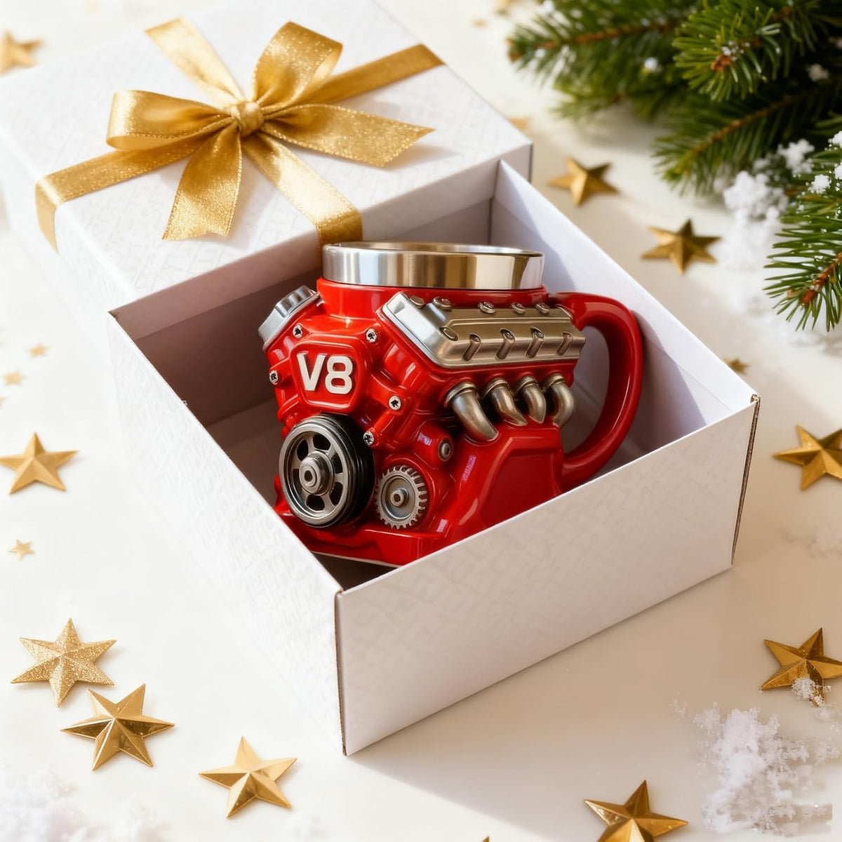 6.77OZ V8 Engine Coffee Mug Stainless Steel Cup for Father Partner Friend Car Enthusiast Gift