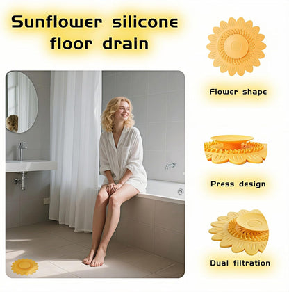 Sunflower Silicone Drain Cover,2-Pack Hair Catcher for Shower Tub Sink