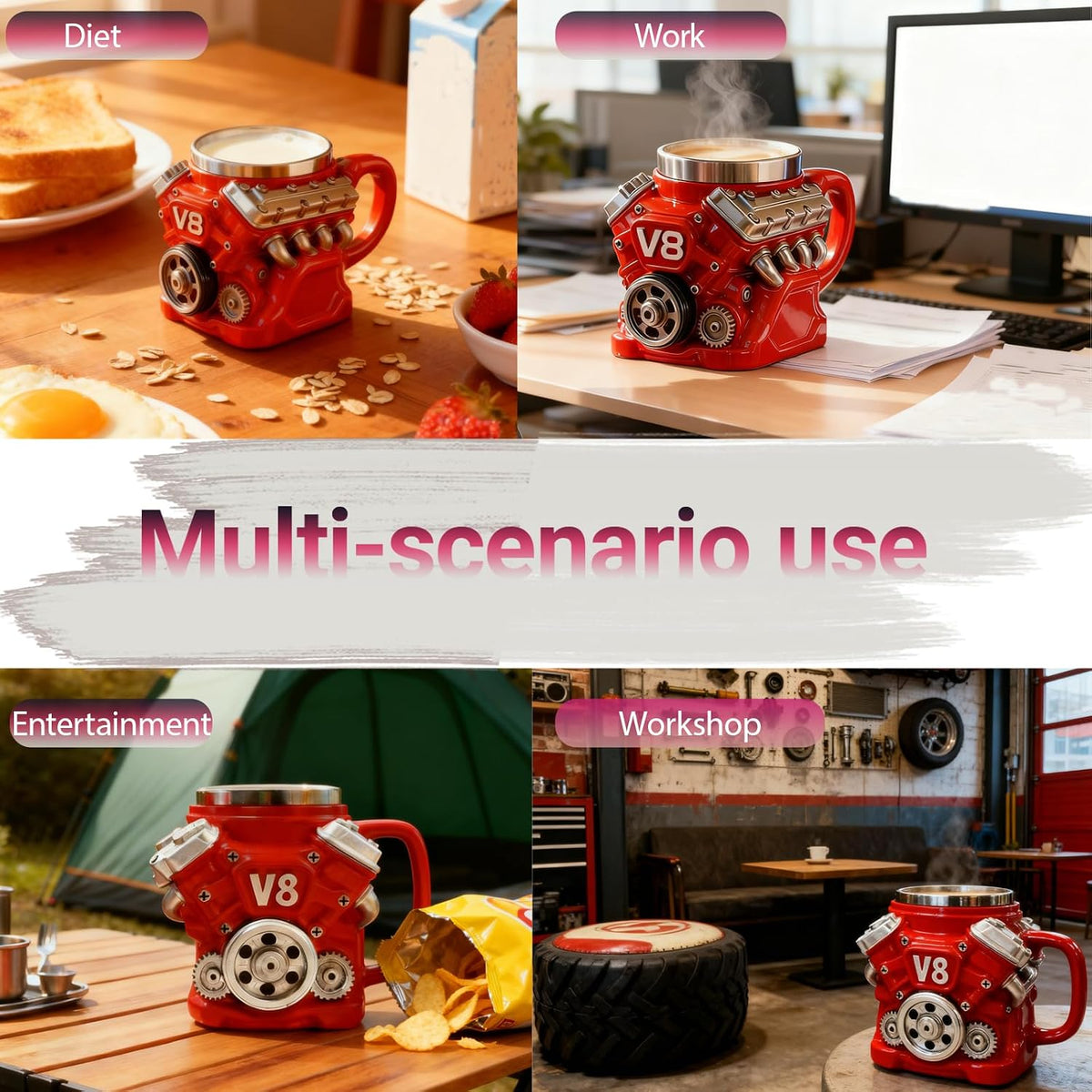 6.77OZ V8 Engine Coffee Mug Stainless Steel Cup for Father Partner Friend Car Enthusiast Gift