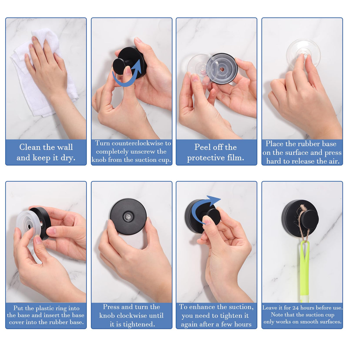 Bntuk Suction Cup Hooks for Shower, Detachable Towel Hooks for Bathroom Window Glass Door Wall, Bathrobe Loofah Hook for Hanging – 2 Pack, Black