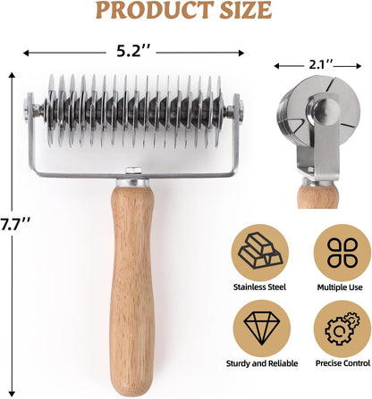 Pastry Lattice Roller Cutter, Stainless Steel Lattice Dough Cutter Wood Handle, Professional Pastry Crust Cutter, Household Time-Saver Cutting Tool Pie Bread Beef Wellington Pizza