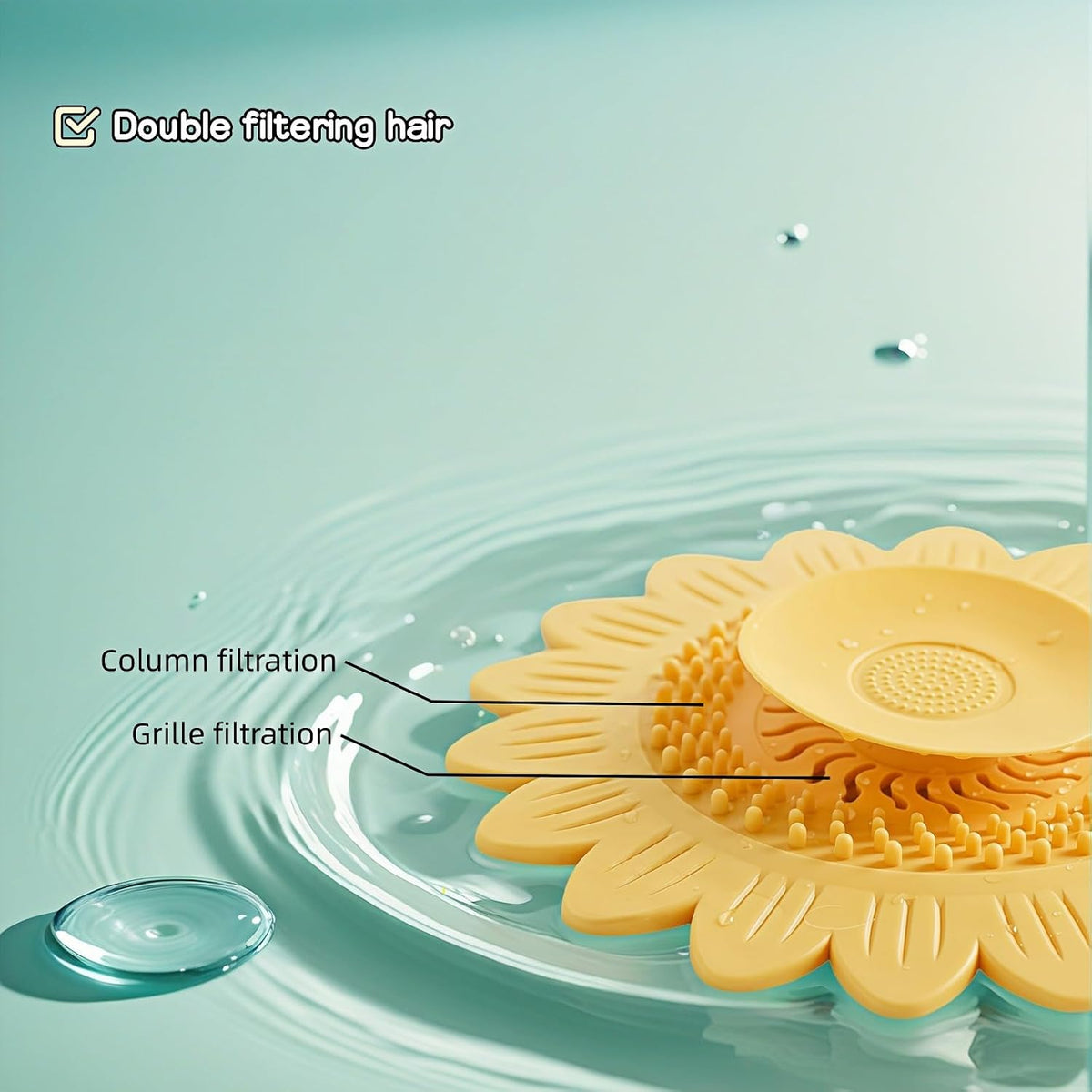 Sunflower Silicone Drain Cover,2-Pack Hair Catcher for Shower Tub Sink