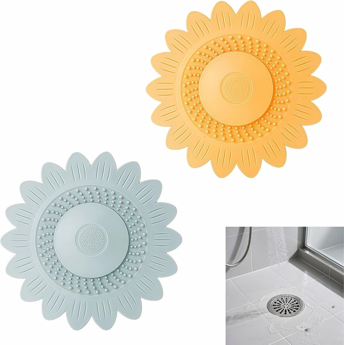 Sunflower Silicone Drain Cover,2-Pack Hair Catcher for Shower Tub Sink