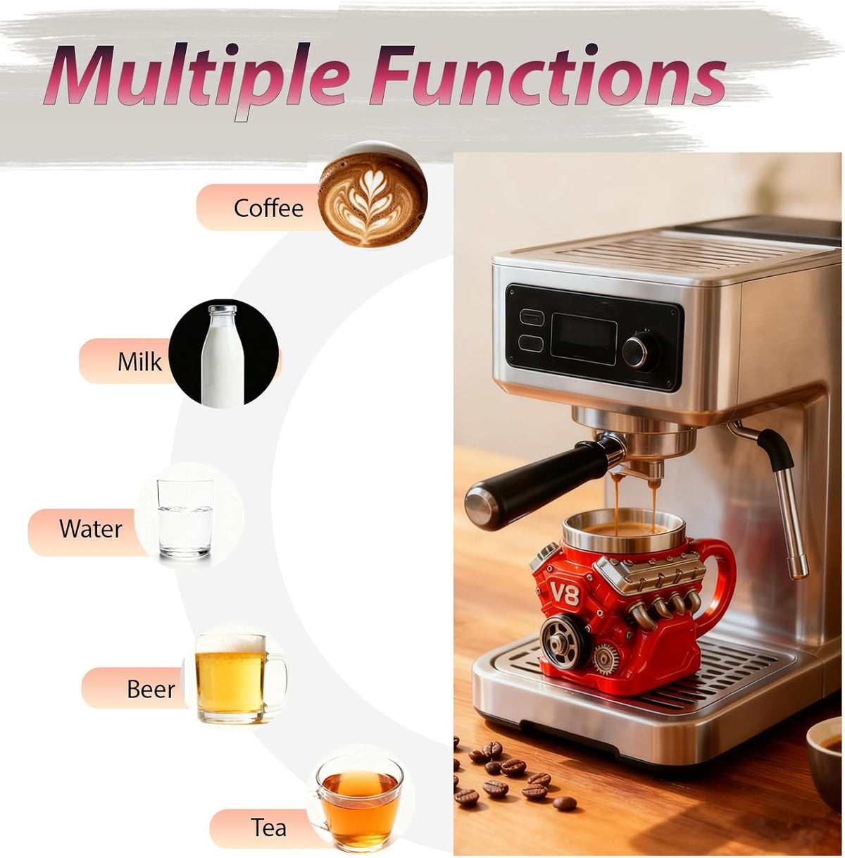 6.77OZ V8 Engine Coffee Mug Stainless Steel Cup for Father Partner Friend Car Enthusiast Gift