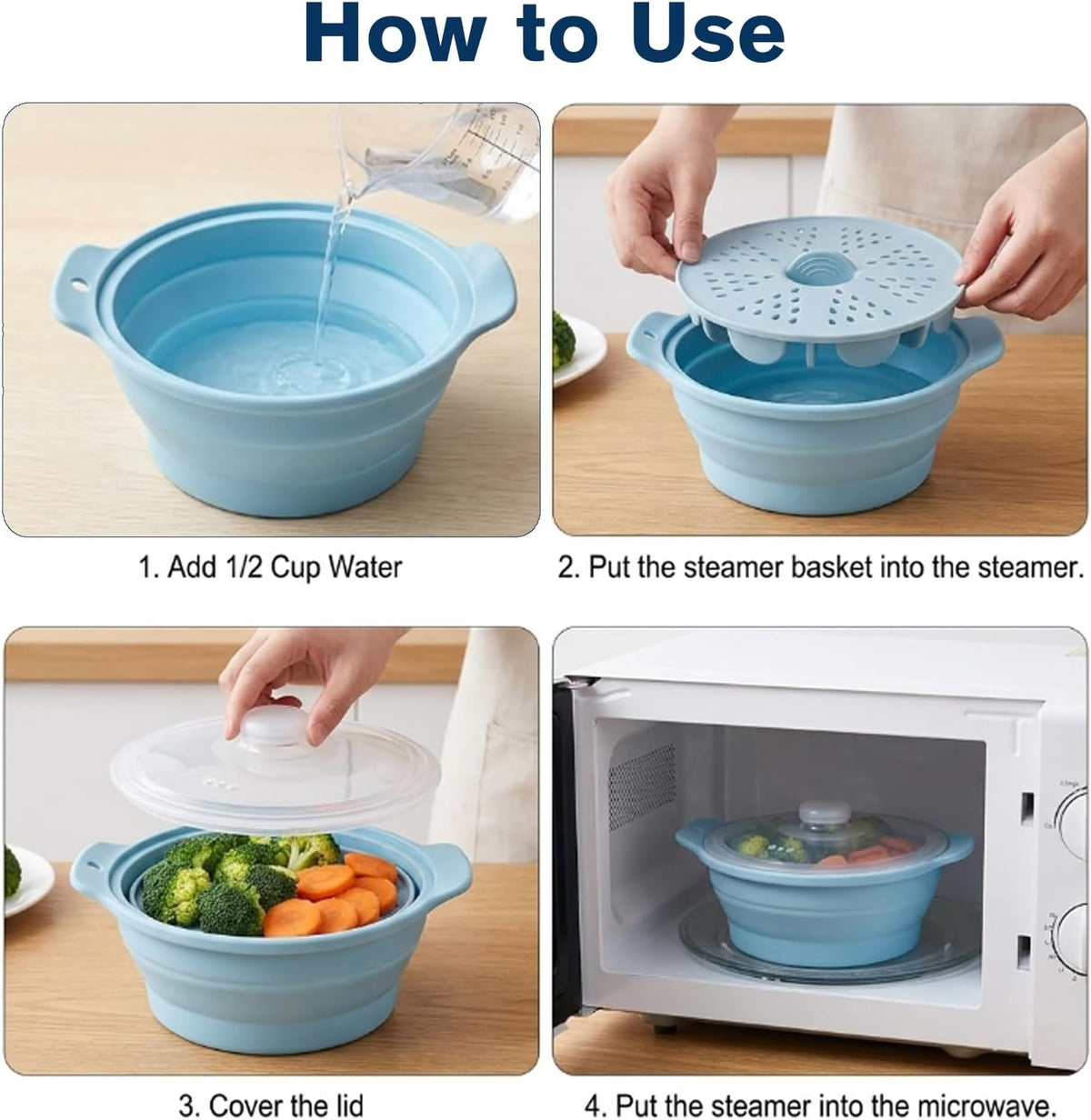 42oz Silicone Microwave Steamer For Cooking Food, Vegetable Steamer