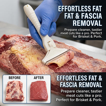 2PCS Handheld Fat Trimmer for Beef & Pork, Stainless Steel Meat Scraper with 20 Blades, T-Shaped Meats Scraper, Fat Trimmer, Easy Fats & Fascia Removal Tool for Beef & Pork (Large + Small)