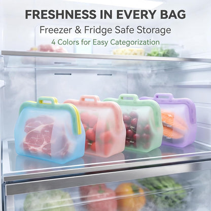 Reusable Silicone Food Storage Bags, Magnetic Seal, 50oz