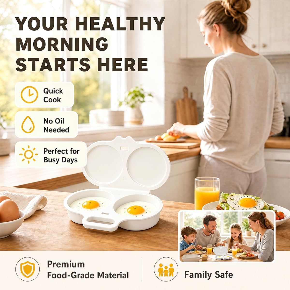 2026 New Dual Microwave Egg Cooker Two Cavity -Light Gray And White