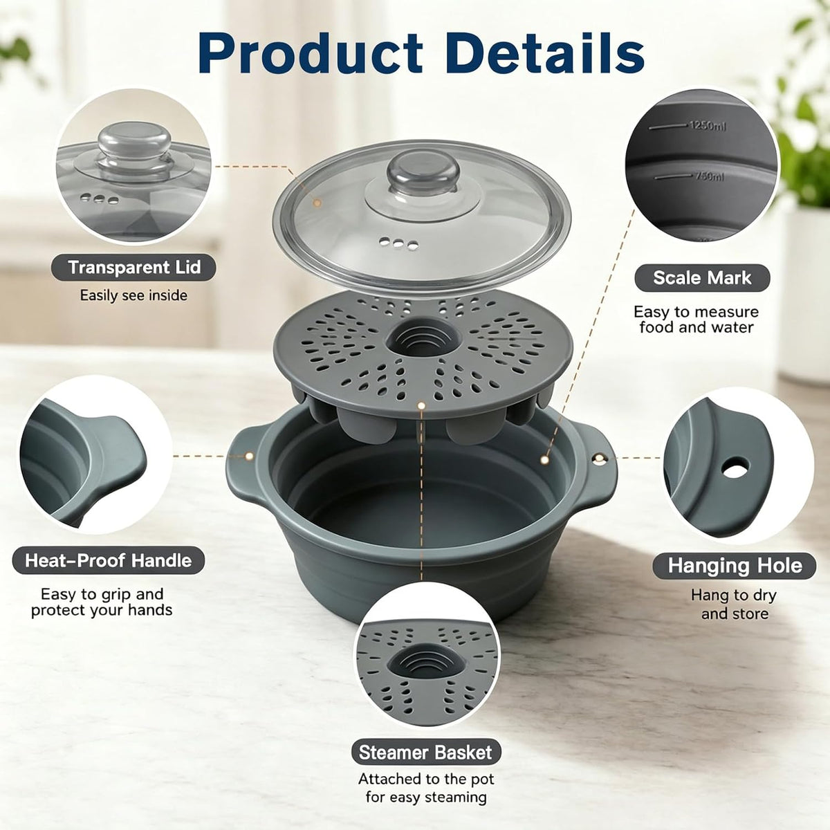 42oz Silicone Microwave Steamer For Cooking Food, Vegetable Steamer
