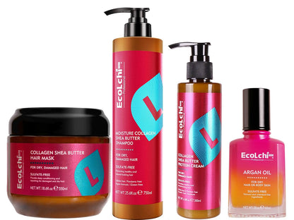 Collagen Hair Mask Shampoo Leaving-in Conditioner Argan Oil Set Collagen Hair Treatment Deep Repair Conditioning for Dry Damaged Hair All Hair Types