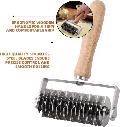 Pastry Lattice Roller Cutter, Stainless Steel Lattice Dough Cutter Wood Handle, Professional Pastry Crust Cutter, Household Time-Saver Cutting Tool Pie Bread Beef Wellington Pizza