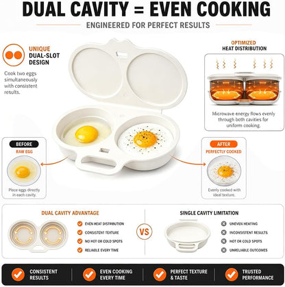 2026 New Dual Microwave Egg Cooker Two Cavity -Light Gray And White