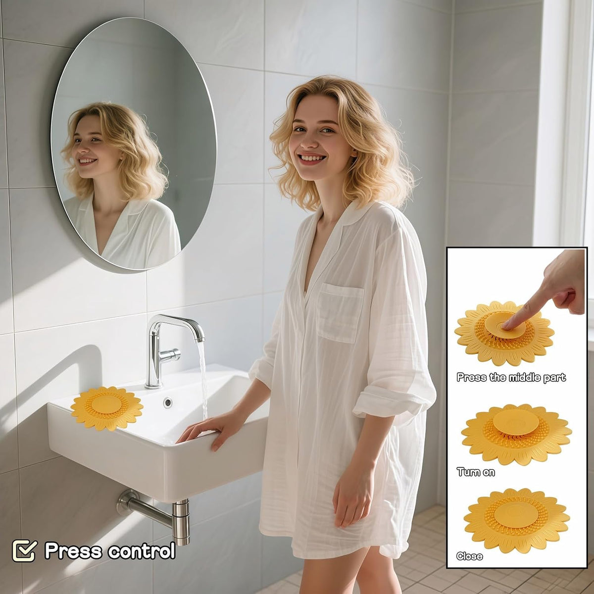 Sunflower Silicone Drain Cover,2-Pack Hair Catcher for Shower Tub Sink
