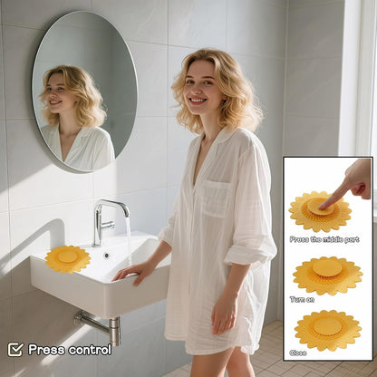 Sunflower Silicone Drain Cover,2-Pack Hair Catcher for Shower Tub Sink