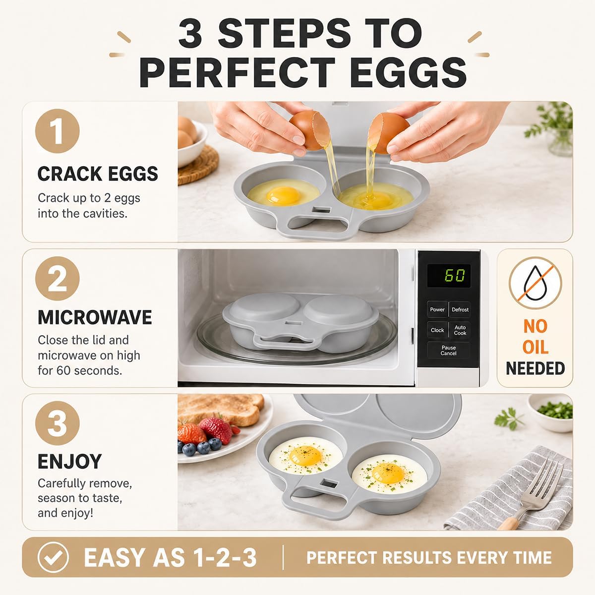 2026 New Dual Microwave Egg Cooker Two Cavity -Light Gray And White