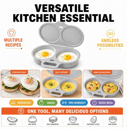 2026 New Dual Microwave Egg Cooker Two Cavity -Light Gray And White