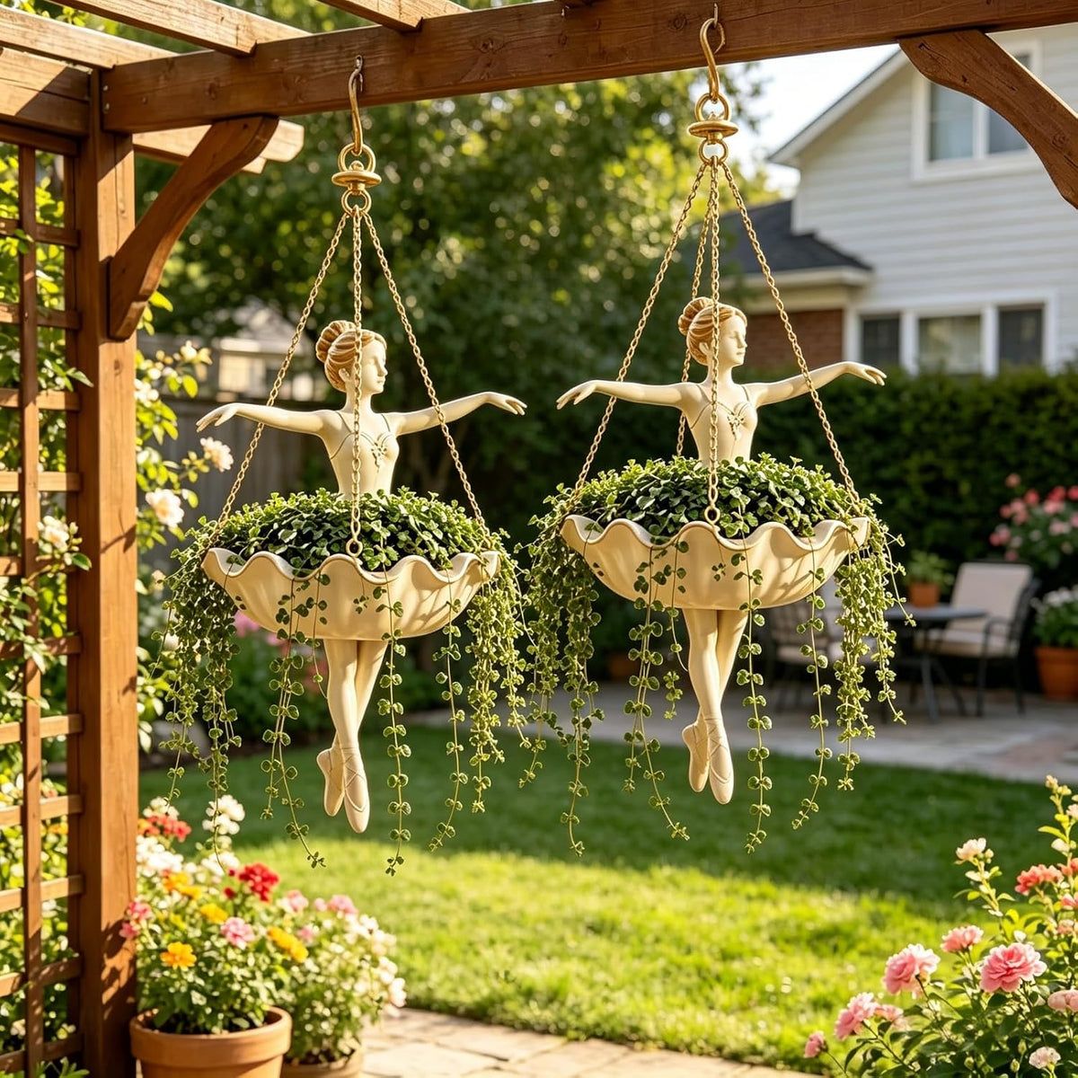 Ballet Dancer Hanging Planter Hanging,Basket for Indoor Outdoor Decor,Cute Ballerina Basket for Succulents Spider Plant,Whimsical Ballerina Plant Holder, Dance Teacher Gift，1