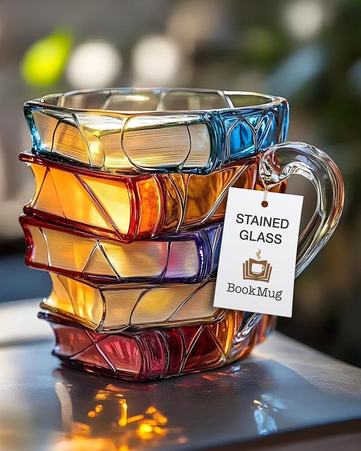 Book Mug Chapter Glass 3D Book Mugs Stained Glass Cup Gift for Women 7oz