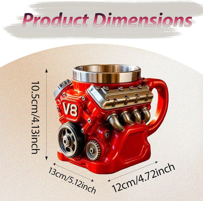 6.77OZ V8 Engine Coffee Mug Stainless Steel Cup for Father Partner Friend Car Enthusiast Gift