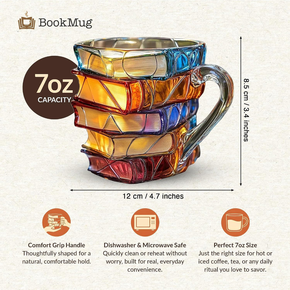Book Mug Chapter Glass 3D Book Mugs Stained Glass Cup Gift for Women 7oz