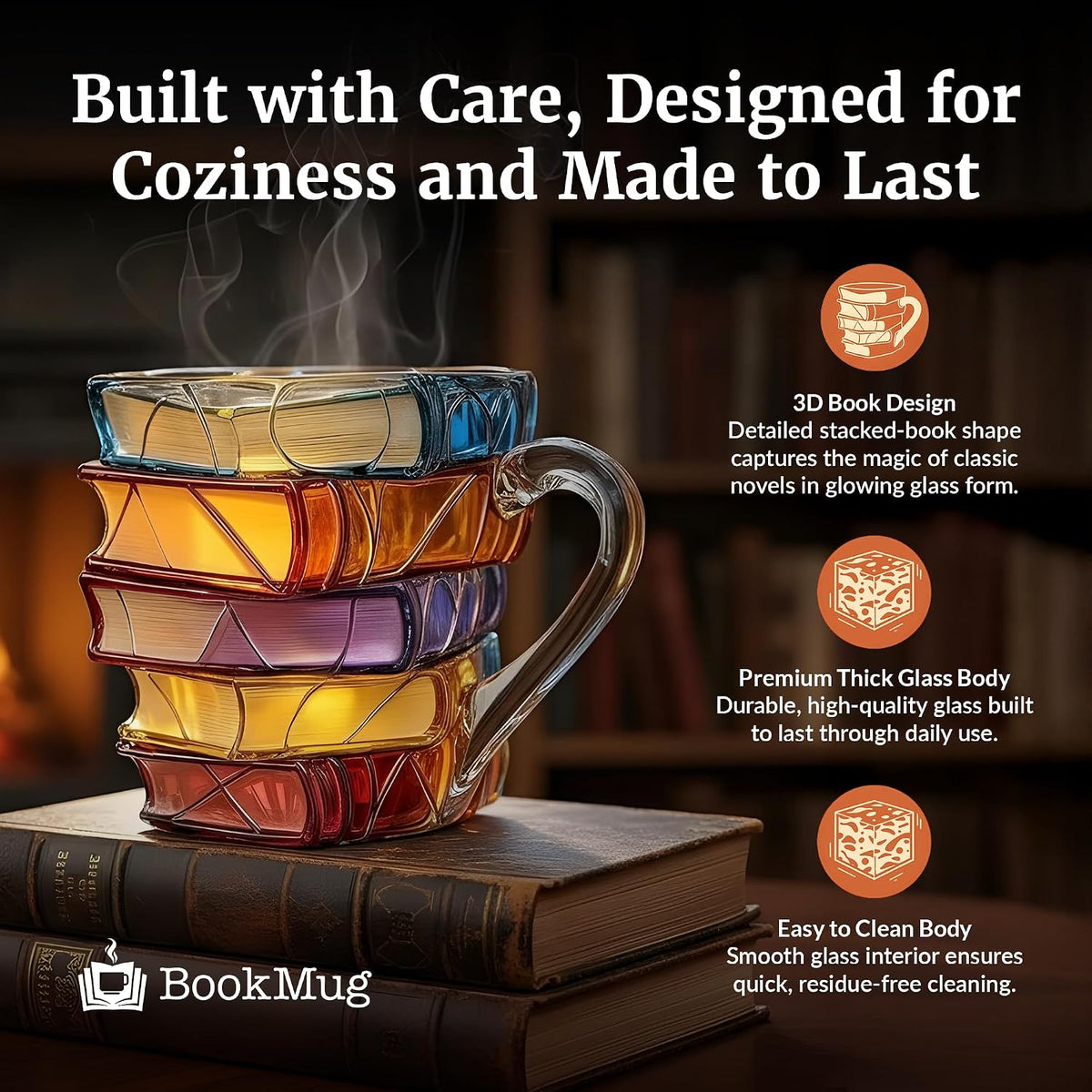 Book Mug Chapter Glass 3D Book Mugs Stained Glass Cup Gift for Women 7oz