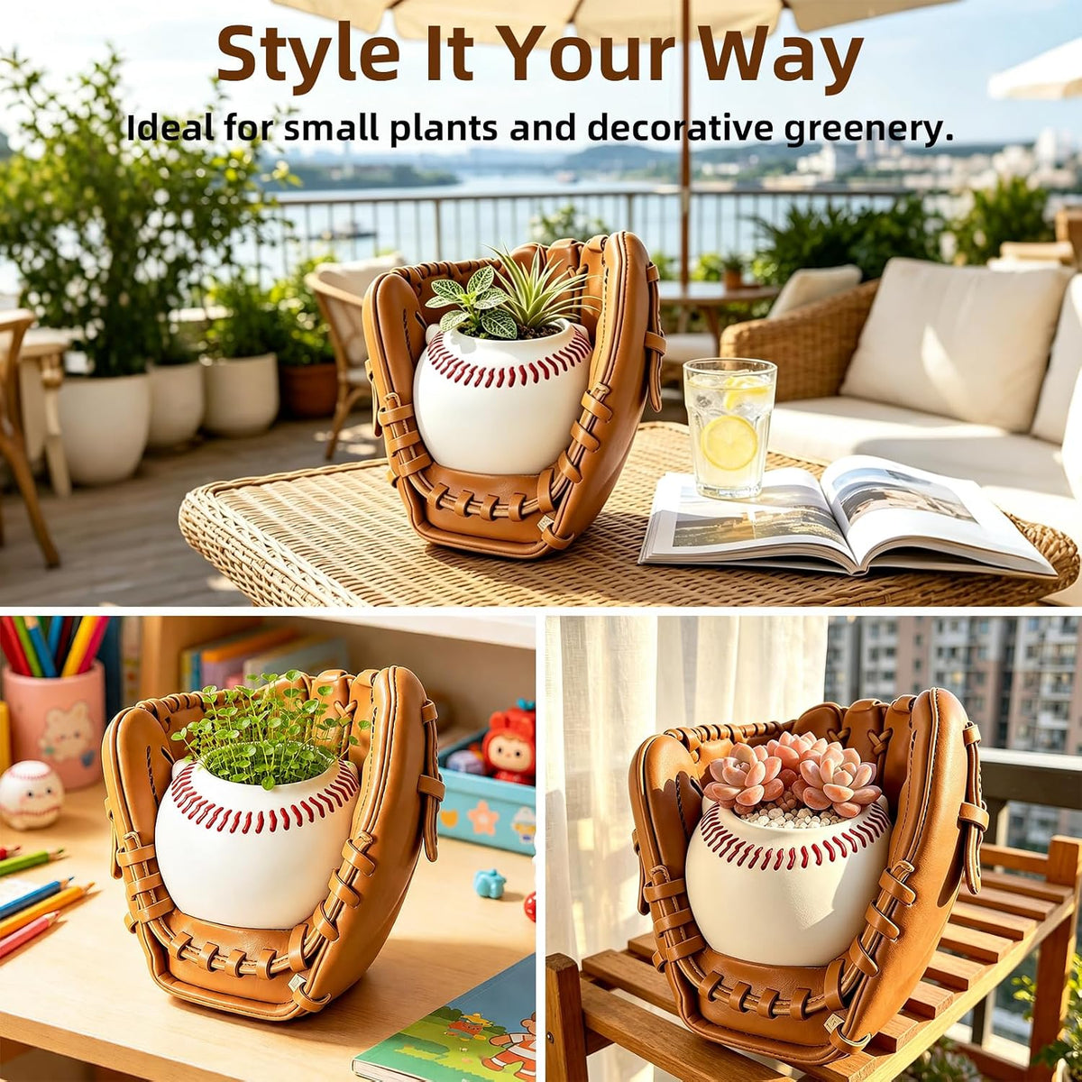 Spherical Flower Pot - Decorative Baseball Plant Pot