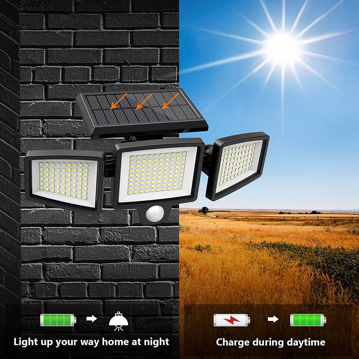 ⏰Limited Stock 60% OFF Solar Lights Outdoor - 210 LED 2500LM Waterproof Motion Sensor Security Lights with Wireless Remote
