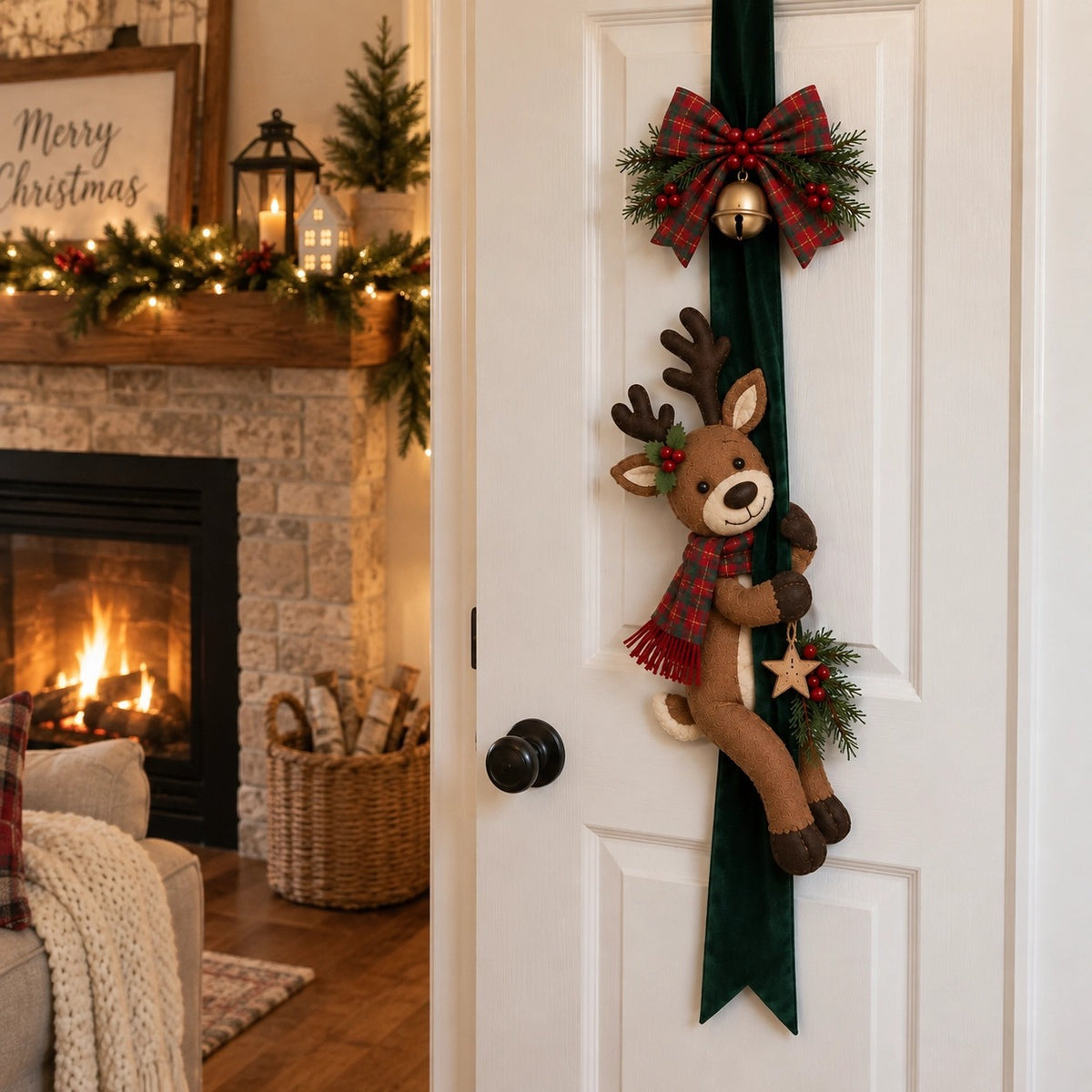 Vintage Christmas Ribbon Door Hanger