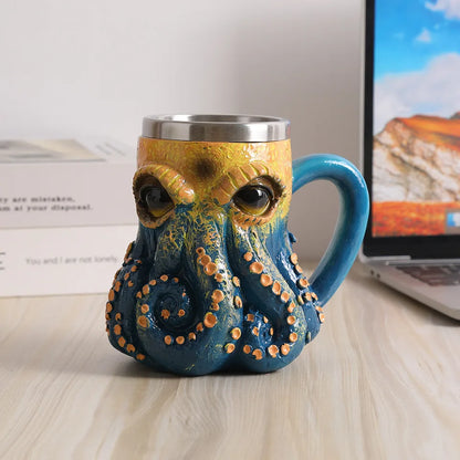 New Underwater Deep Blue Octopus Coffee Cup Mug Home Bedroom Desktop Decoration Resin Crafts